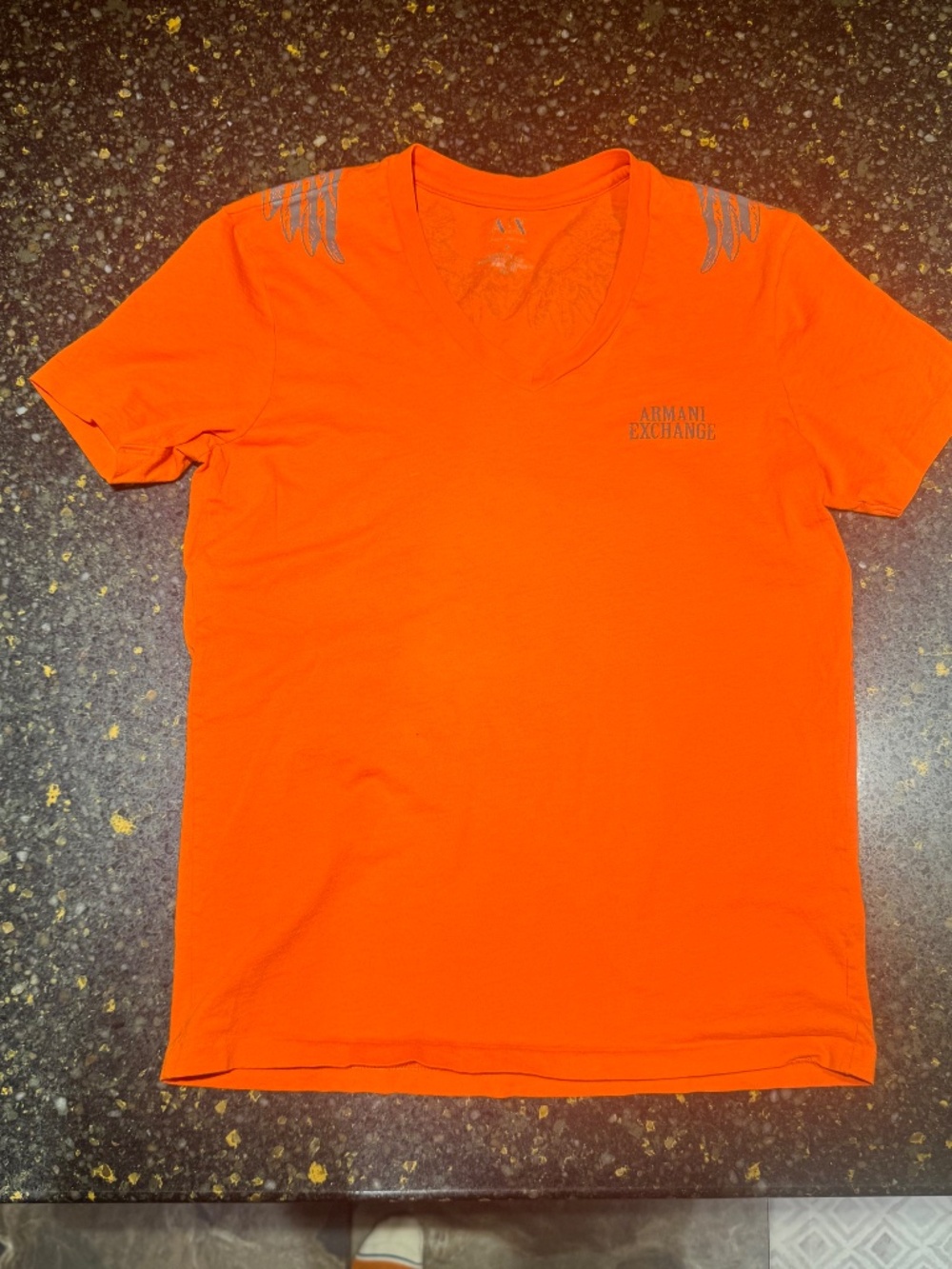Armani Exchange A|X Men’s Small Orange V-Neck Graphic T-Shirt